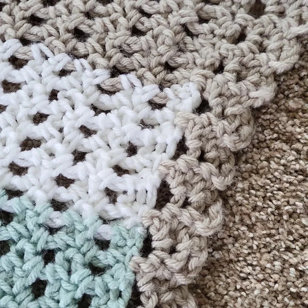 Handmade Striped Mulit Color Crochet Afghan  Blanket Approx.‎ 61 x 46 Grey Trim